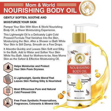 Mom & World Mother Nourishing Body Oil - 200ml - Complete Moisturising, 100% Pure Oils - No Mineral Oil